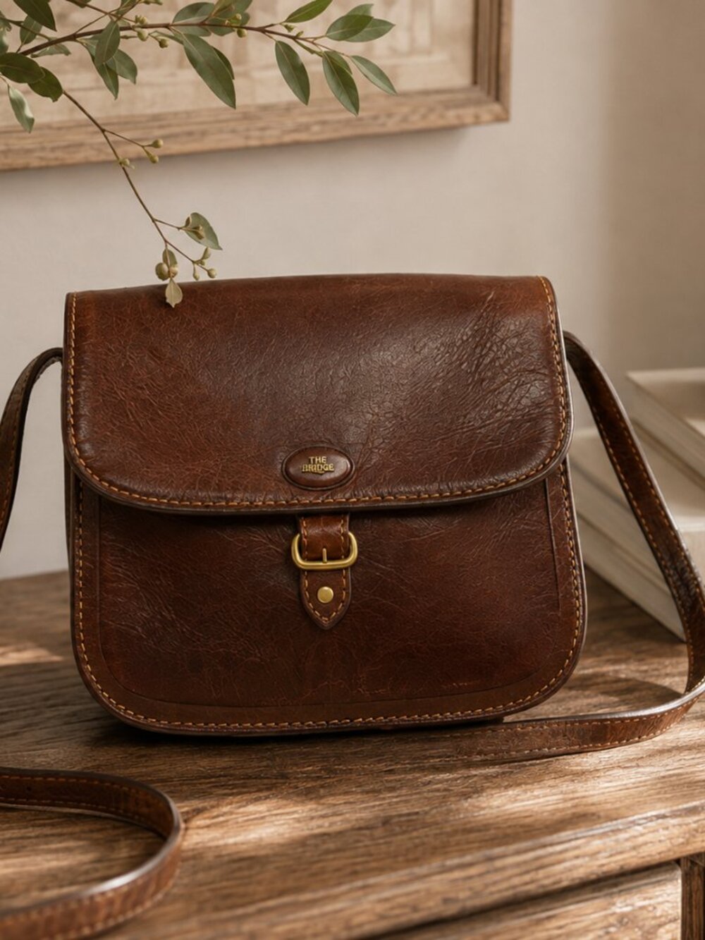 The Bridge Italian Leather Crossbody Bag Brown Vintage Messenger Saddle Bag